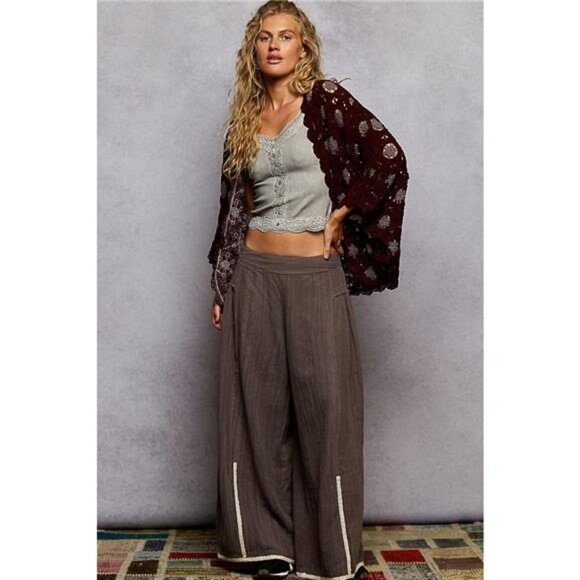 POL Openwork V-Neck Chenille Cardigan with Contrast Floral - Picture 5 of 5